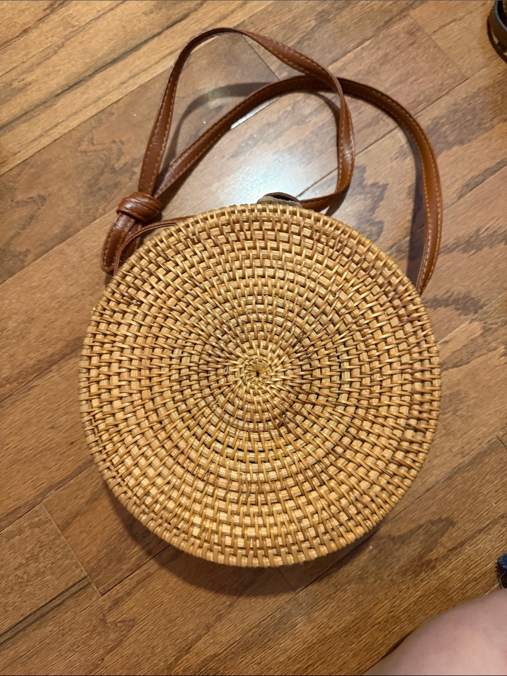 Woven Round Straw Crossbody Bag - Tan - Picture 3 of 3